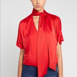 Alice and Olivia Silk Tie Neck Mock Wrap Top